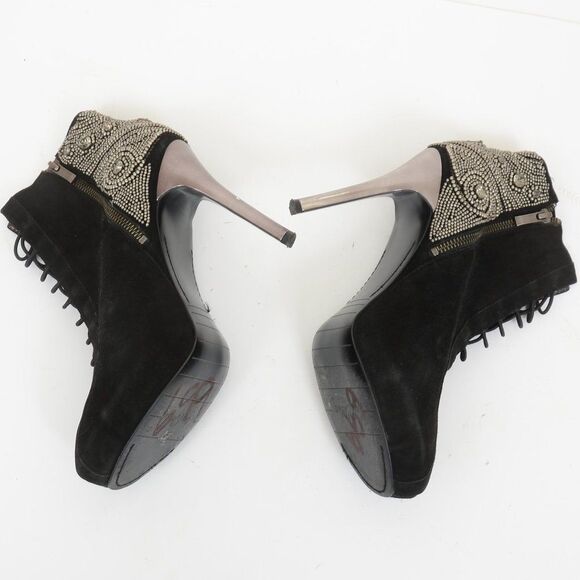 SAM EDELMAN Quantam Bling Lace Up Ankle Bootie Suede Stiletto Heel Women Size 9 - Picture 6 of 11